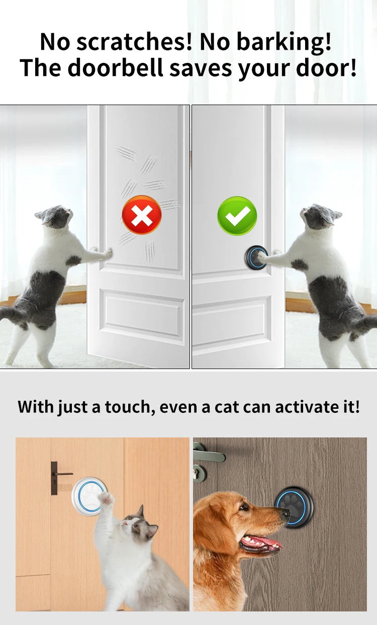 Pet Touch Ringer Button Bell 300M/984ft Range 60 Songs High Volume Doorbell For Cat & Dog Training Door Bell Smart Home US EU