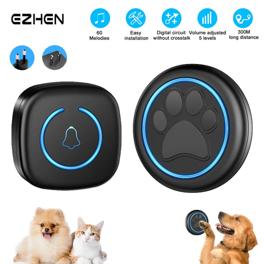 Pet Touch Ringer Button Bell 300M/984ft Range 60 Songs High Volume Doorbell For Cat & Dog Training Door Bell Smart Home US EU