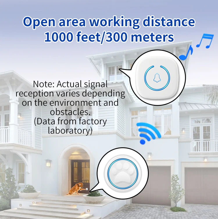 Pet Touch Ringer Button Bell 300M/984ft Range 60 Songs High Volume Doorbell For Cat & Dog Training Door Bell Smart Home US EU